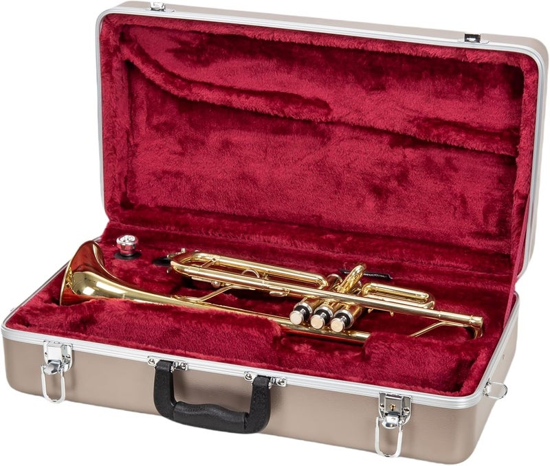 Crossrock ABS Trumpet Case for Bb Horn | Champagne Finish, Burgundy Velvet Interior, Security Lock, Metal Feet & Detachable Strap - Image 1